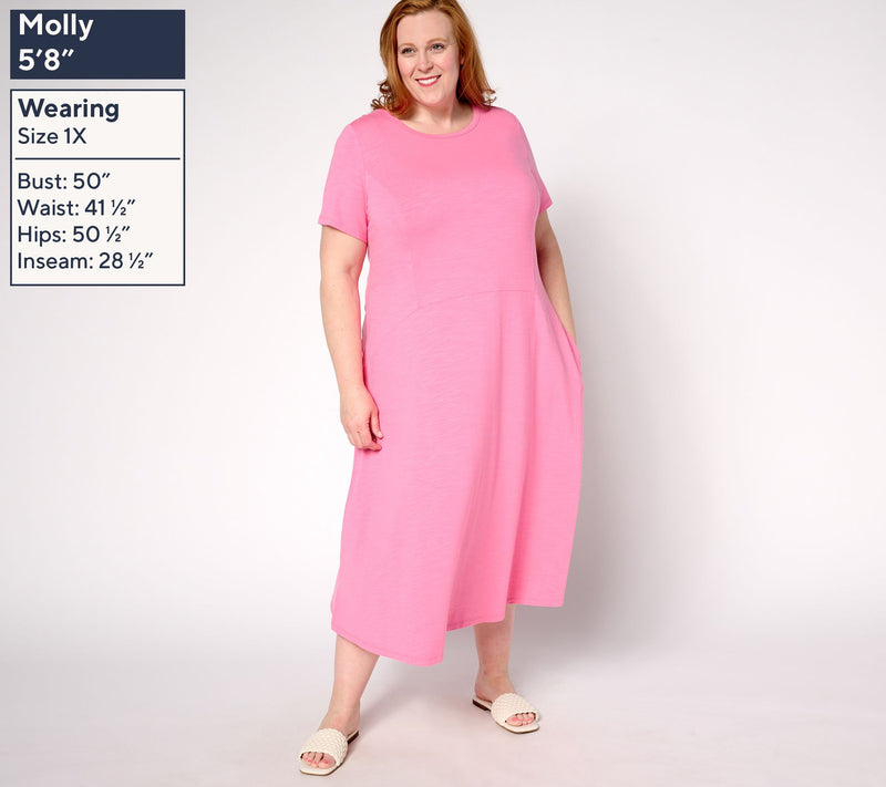 Joan Rivers Petite Slub Jersey Short Sleeve Dress w/ Seam Detail — View 2