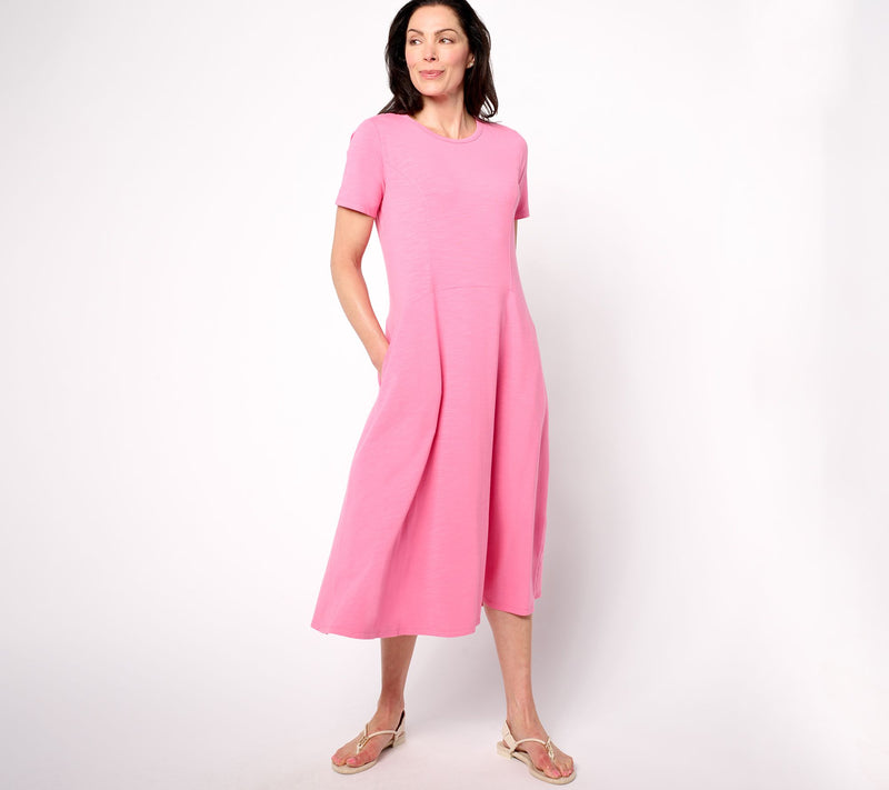 Joan Rivers Petite Slub Jersey Short Sleeve Dress w/ Seam Detail — View 10