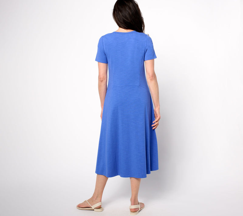 Joan Rivers Petite Slub Jersey Short Sleeve Dress w/ Seam Detail — View 4