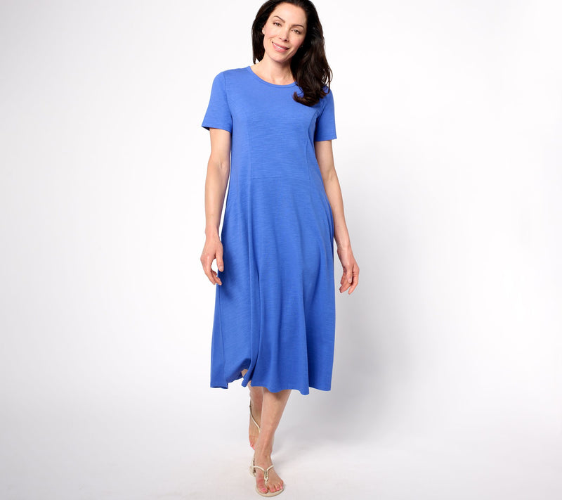 Joan Rivers Petite Slub Jersey Short Sleeve Dress w/ Seam Detail — View 11