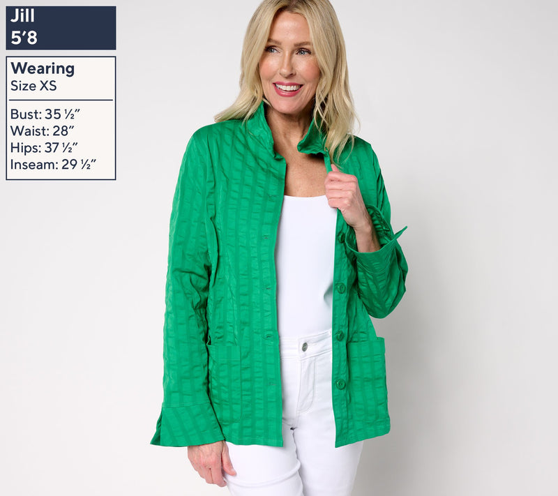 Joan Rivers Stretch Woven Textured Stripe Button Front Topper — View 3