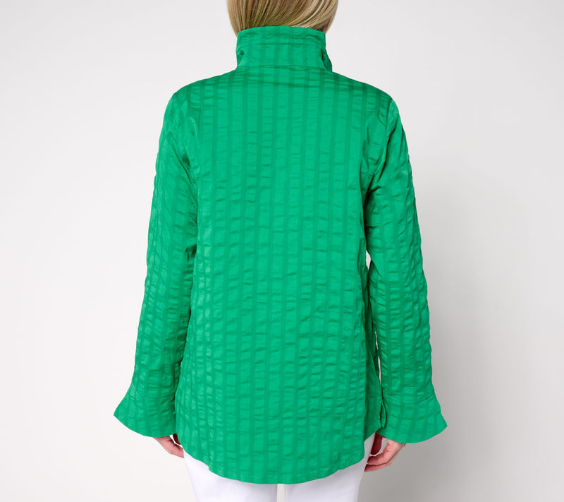 Joan Rivers Stretch Woven Textured Stripe Button Front Topper — View 4