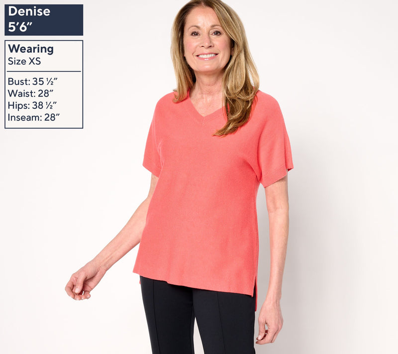 Joan Rivers Short Sleeve V-Neck Sweater — View 4