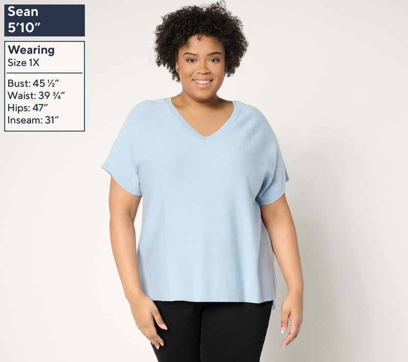 Joan Rivers Short Sleeve V-Neck Sweater — View 3