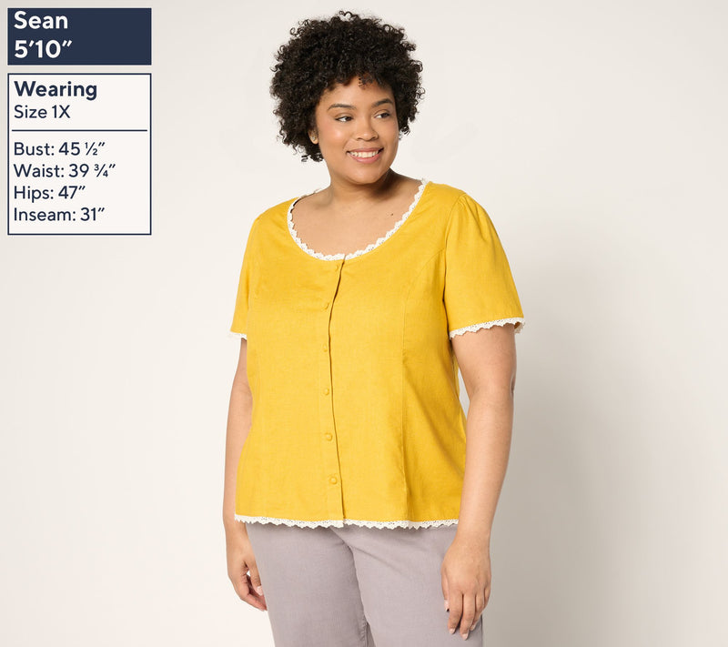 Me by Jennie Garth Lizzy Lou Linen Blouse — View 2