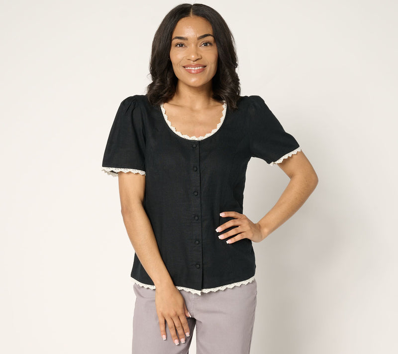 Me by Jennie Garth Lizzy Lou Linen Blouse — View 13