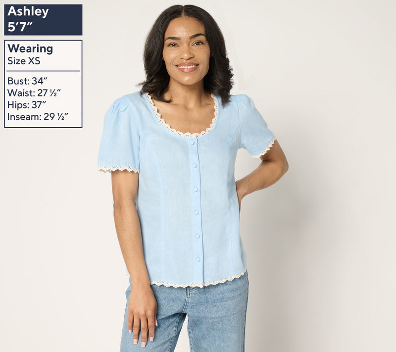 Me by Jennie Garth Lizzy Lou Linen Blouse — View 3