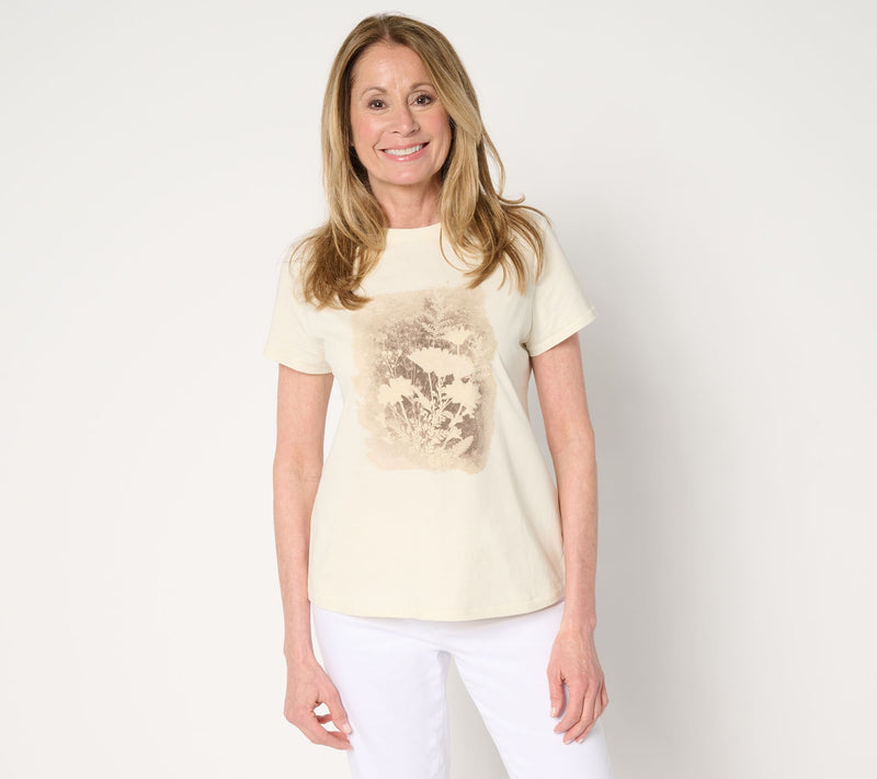 Me by Jennie Garth 100% Cotton Flower Press Graphic Tee — View 14