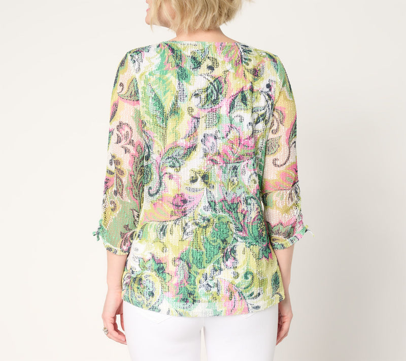 Women with Control Textured Knit Printed Top — View 4