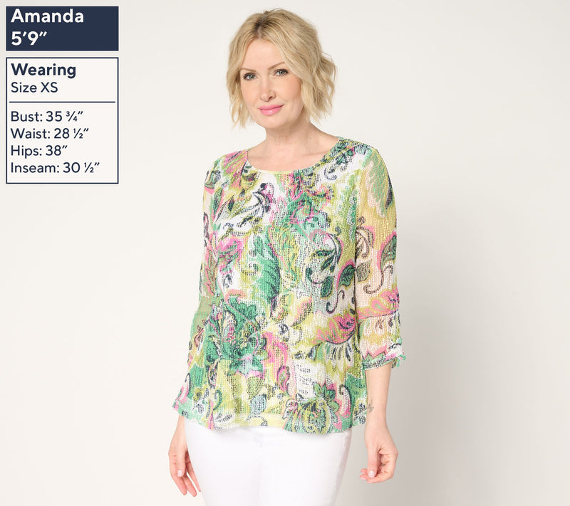Women with Control Textured Knit Printed Top — View 3
