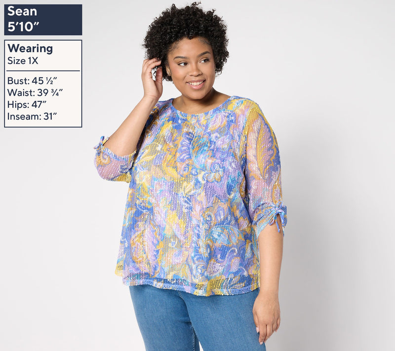 Women with Control Textured Knit Printed Top — View 2