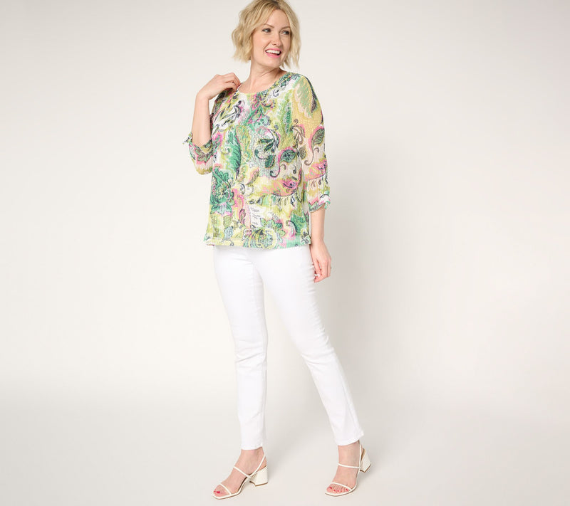Women with Control Textured Knit Printed Top — View 5
