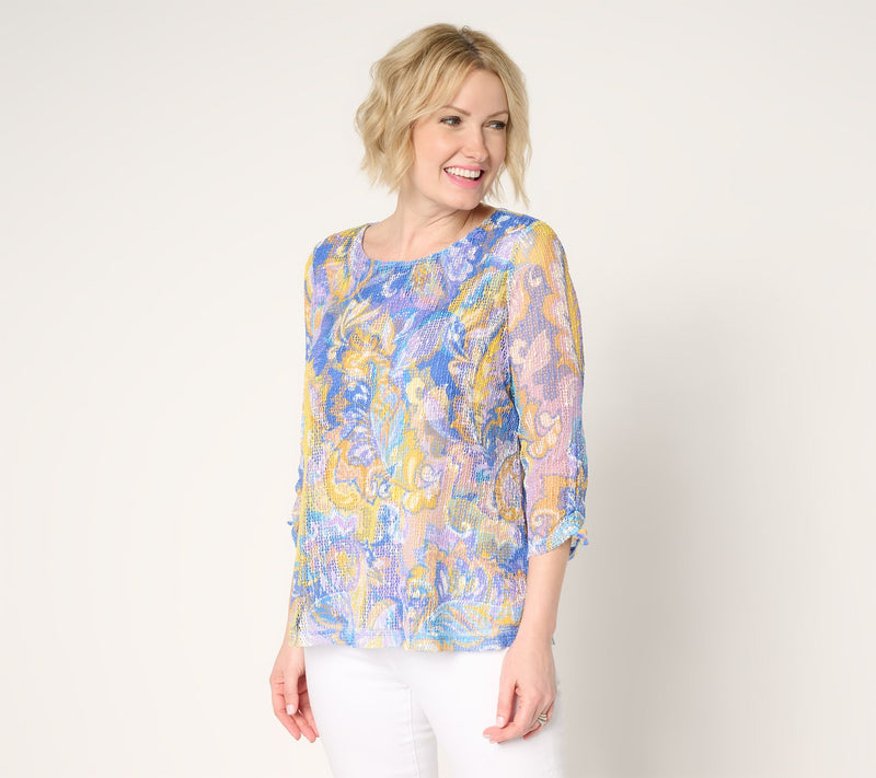 Women with Control Textured Knit Printed Top — View 11