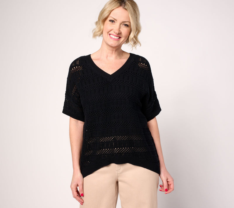 Women with Control 100% Cotton Crochet Sweater — View 7