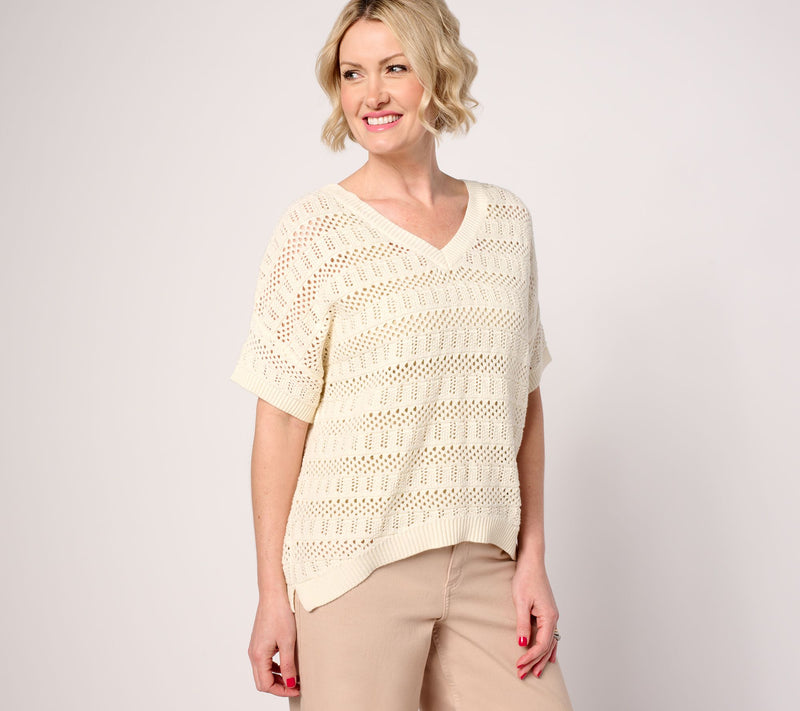 Women with Control 100% Cotton Crochet Sweater — View 5