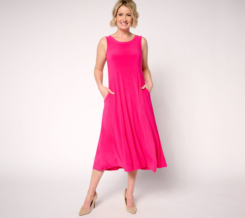 Women with Control Petite Como Jersey Godet Midi Dress — View 14