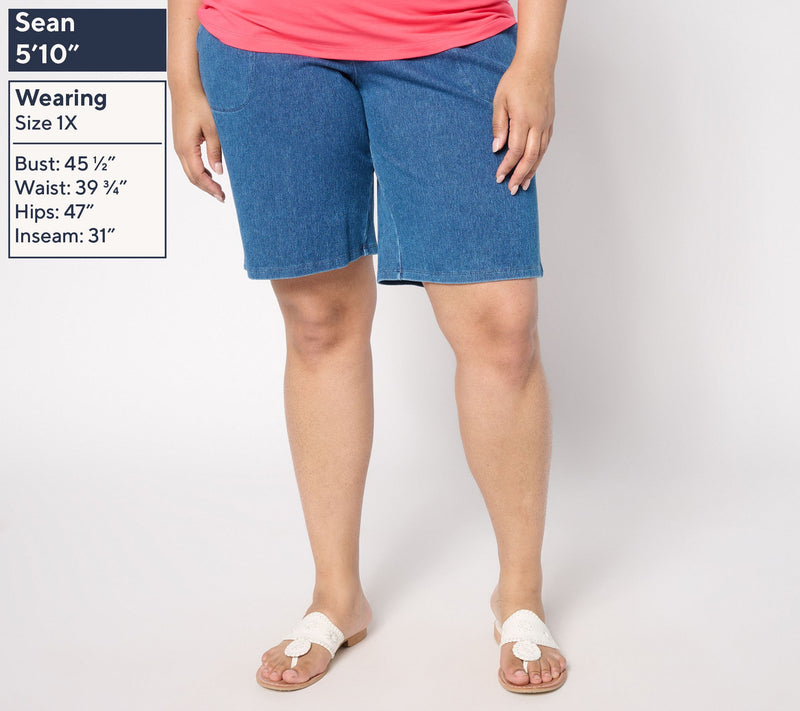 Women with Control Tummy Control Prime Stretch Denim Petite Shorts — View 2