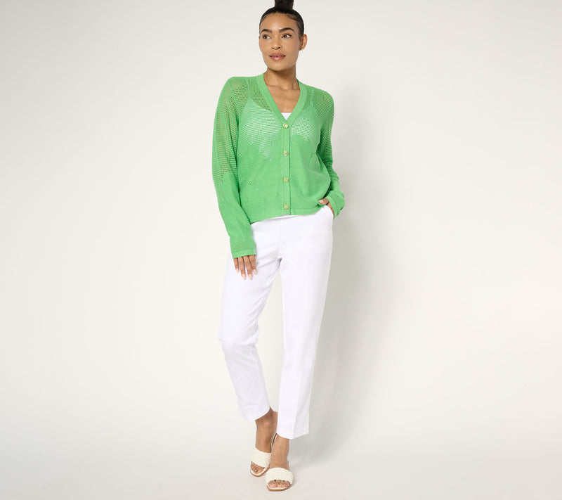 Joan Rivers Cotton Crochet Floral Border Cardigan with Bee Buttons — View 13