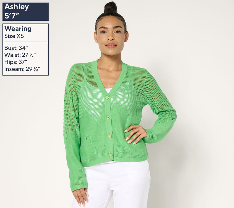 Joan Rivers Cotton Crochet Floral Border Cardigan with Bee Buttons — View 11