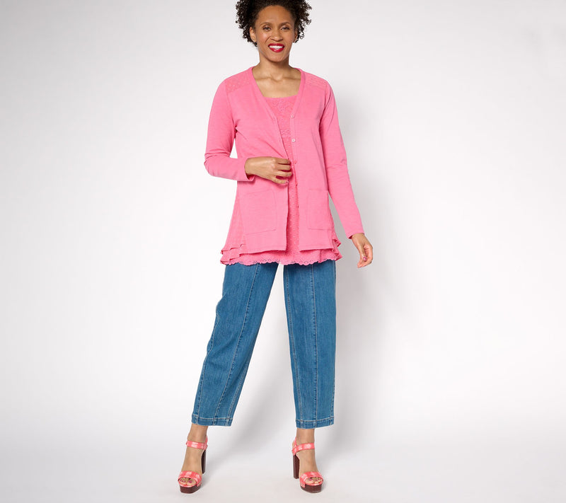LOGO by Lori Goldstein Regular Knit Cardigan with Clip Dot Trim — View 17