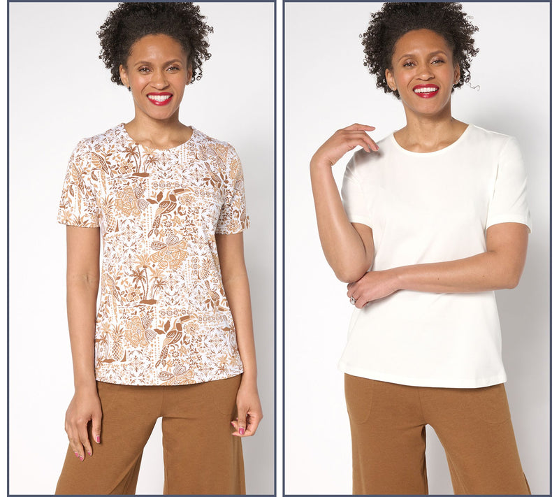 Denim & Co. Beach Jersey 2-Pack Printed and Solid Tops — View 11