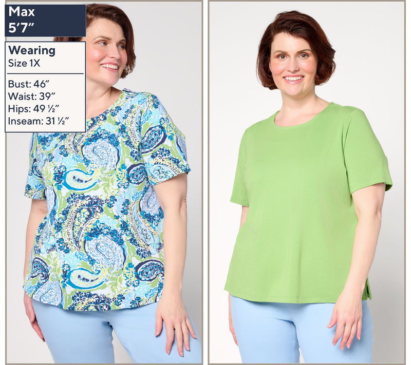 Denim & Co. Beach Jersey 2-Pack Printed and Solid Tops — View 12