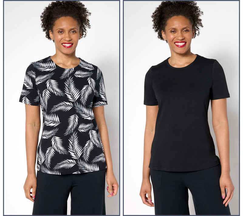 Denim & Co. Beach Jersey 2-Pack Printed and Solid Tops — View 3