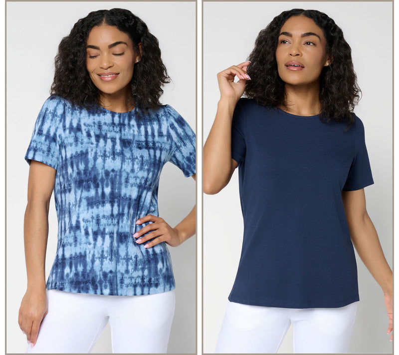 Denim & Co. Beach Jersey 2-Pack Printed and Solid Tops — View 22