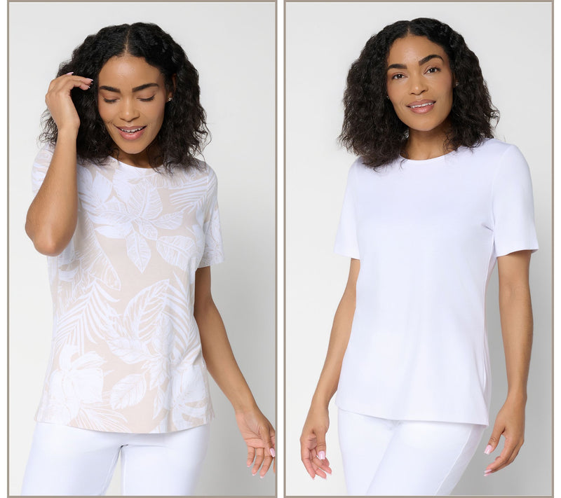Denim & Co. Beach Jersey 2-Pack Printed and Solid Tops — View 24