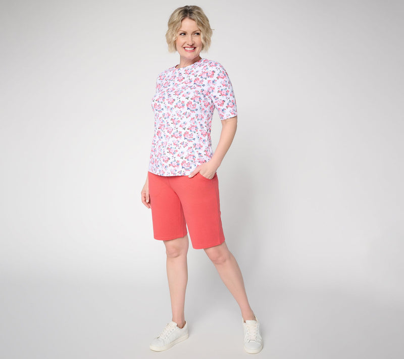 Denim & Co. Printed Favorite Jersey Elbow Sleeve Crew Neck Top — View 5