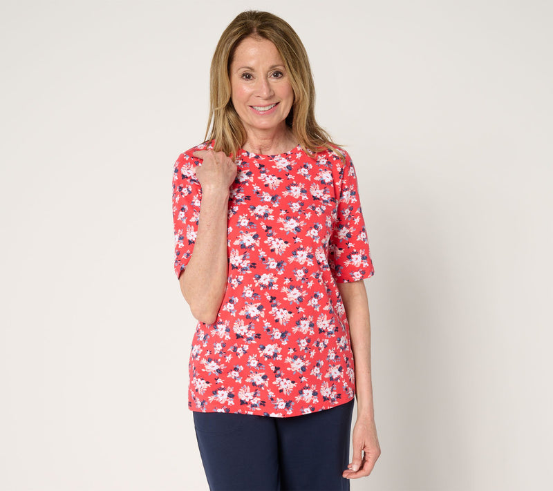Denim & Co. Printed Favorite Jersey Elbow Sleeve Crew Neck Top — View 16