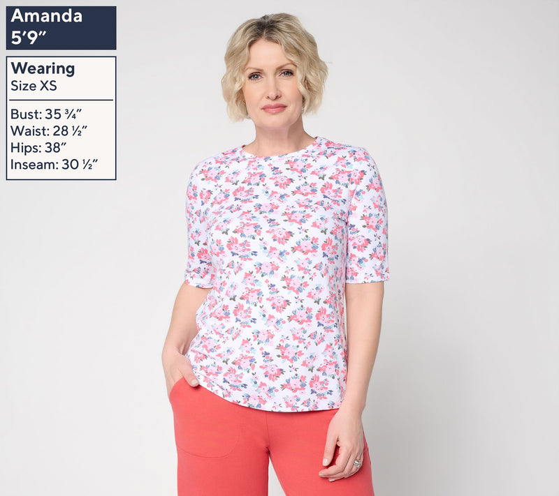 Denim & Co. Printed Favorite Jersey Elbow Sleeve Crew Neck Top — View 3