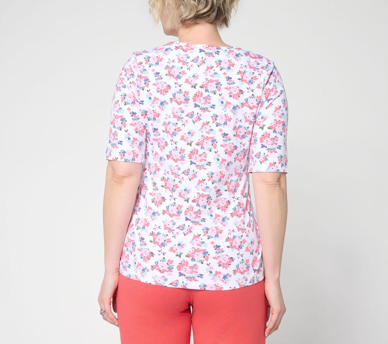 Denim & Co. Printed Favorite Jersey Elbow Sleeve Crew Neck Top — View 4