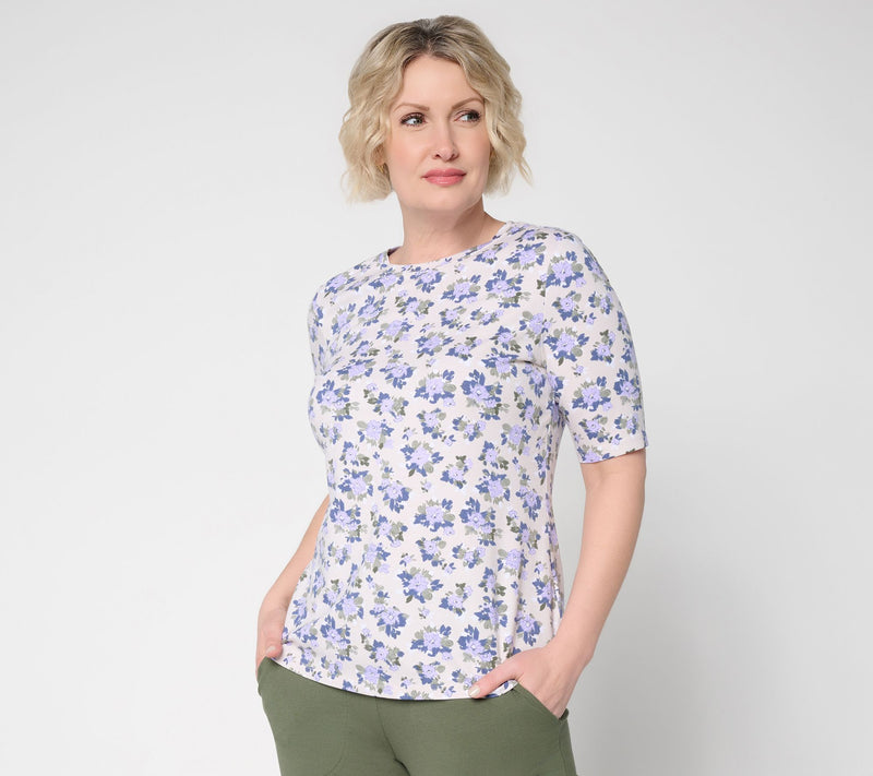 Denim & Co. Printed Favorite Jersey Elbow Sleeve Crew Neck Top — View 20