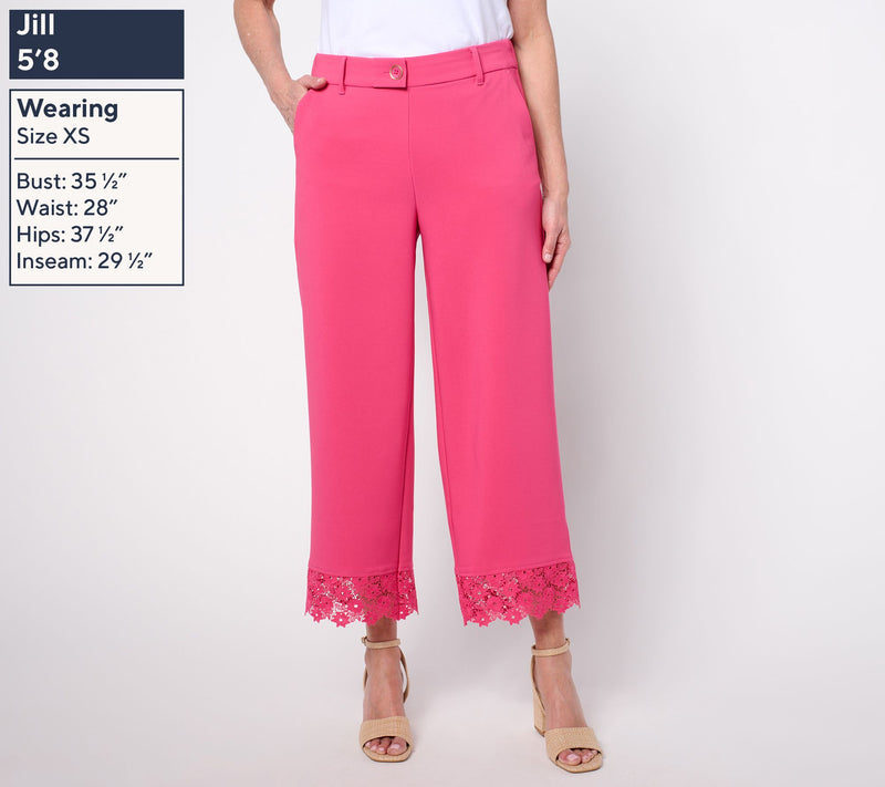 Isaac Mizrahi Live! Petite Crepe Wide Leg Crop Pants with Lace Trim — View 9