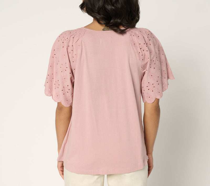 LOGO Lavish by Lori Goldstein 100% Cotton Eyelet Top — View 4