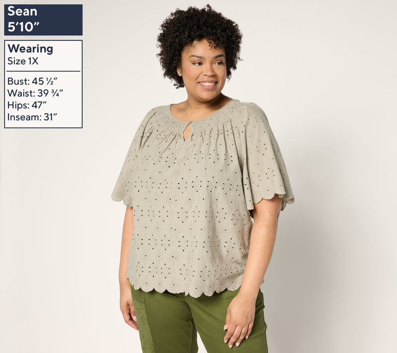LOGO Lavish by Lori Goldstein 100% Cotton Eyelet Top — View 2
