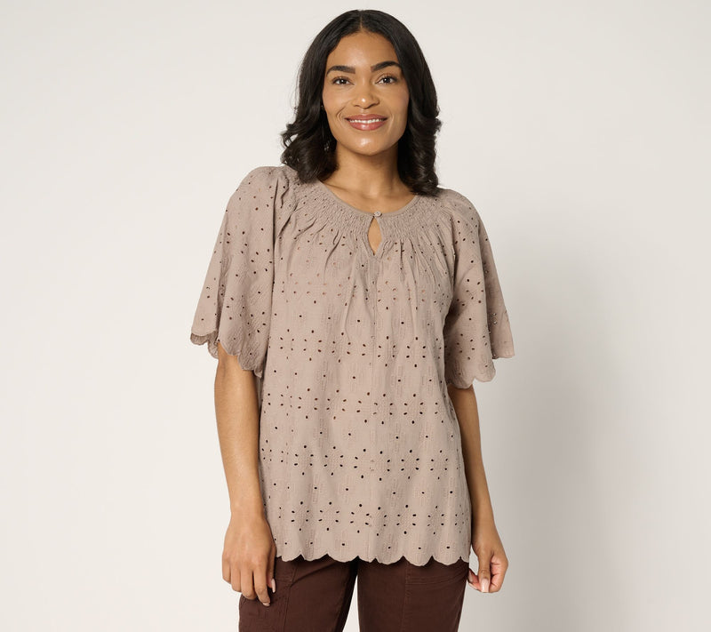 LOGO Lavish by Lori Goldstein 100% Cotton Eyelet Top — View 16