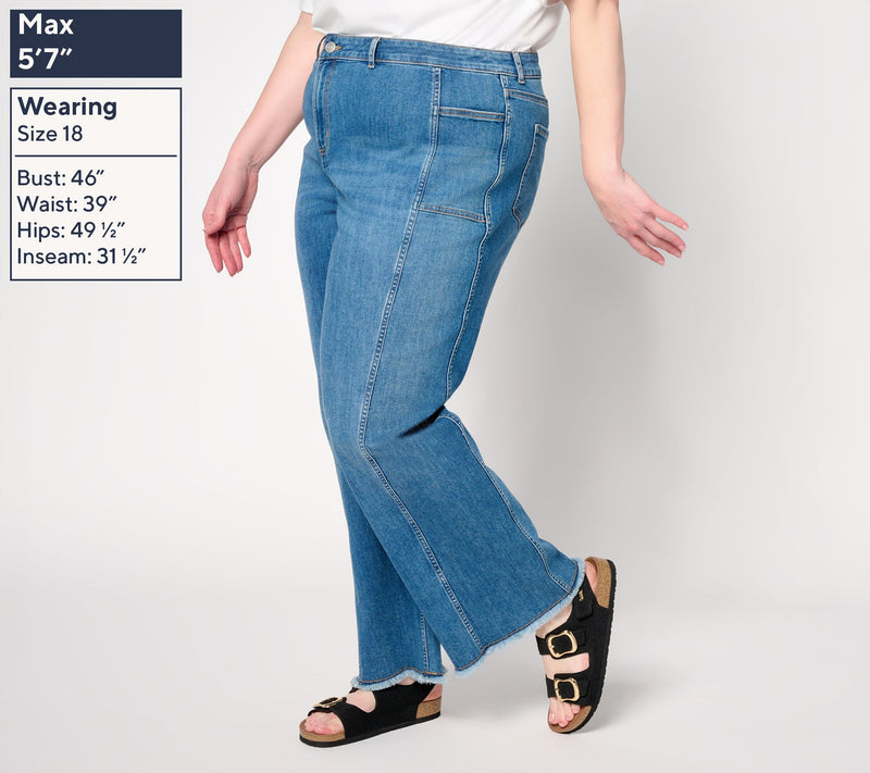 LOGO by Lori Goldstein Regular Full Length Wide Leg Jeans — View 6