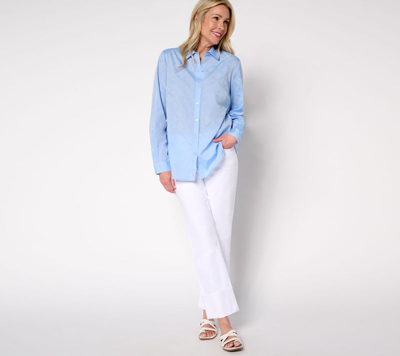 Joan Rivers Cotton Jacquard Geo Button Front Shirt — View 5