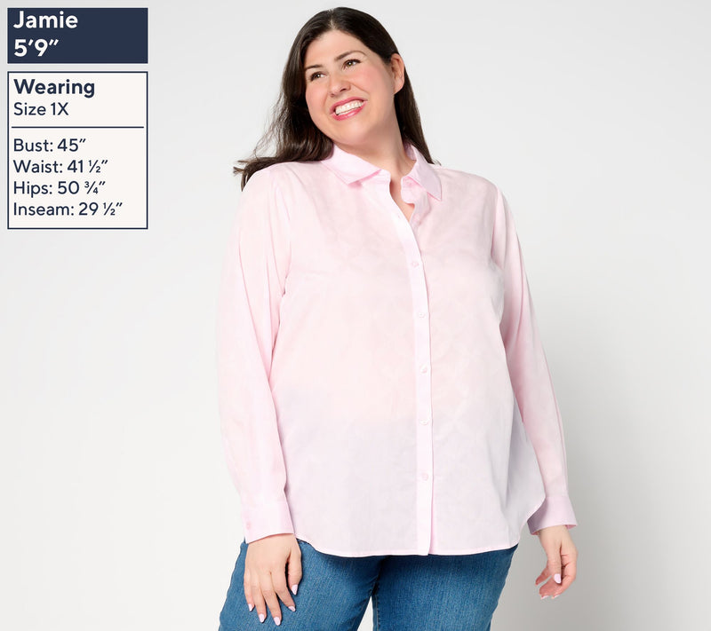 Joan Rivers Cotton Jacquard Geo Button Front Shirt — View 2