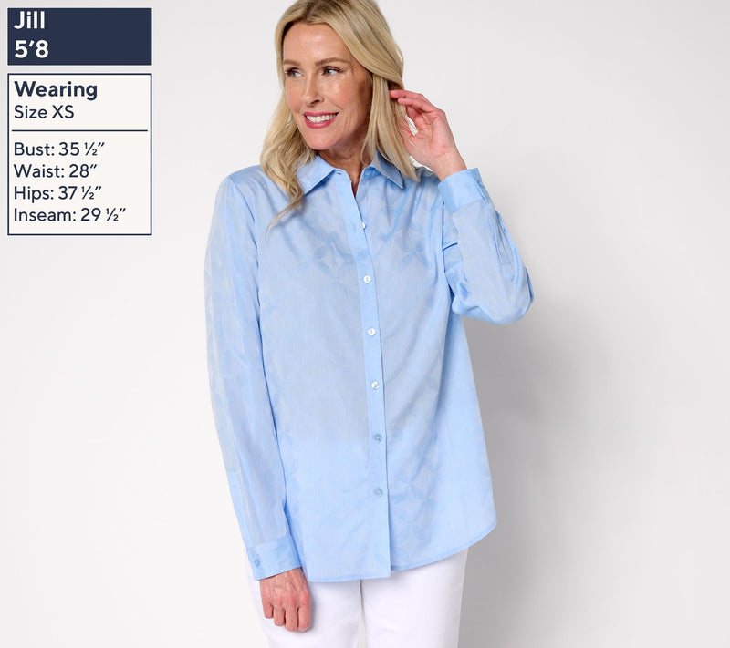 Joan Rivers Cotton Jacquard Geo Button Front Shirt — View 3