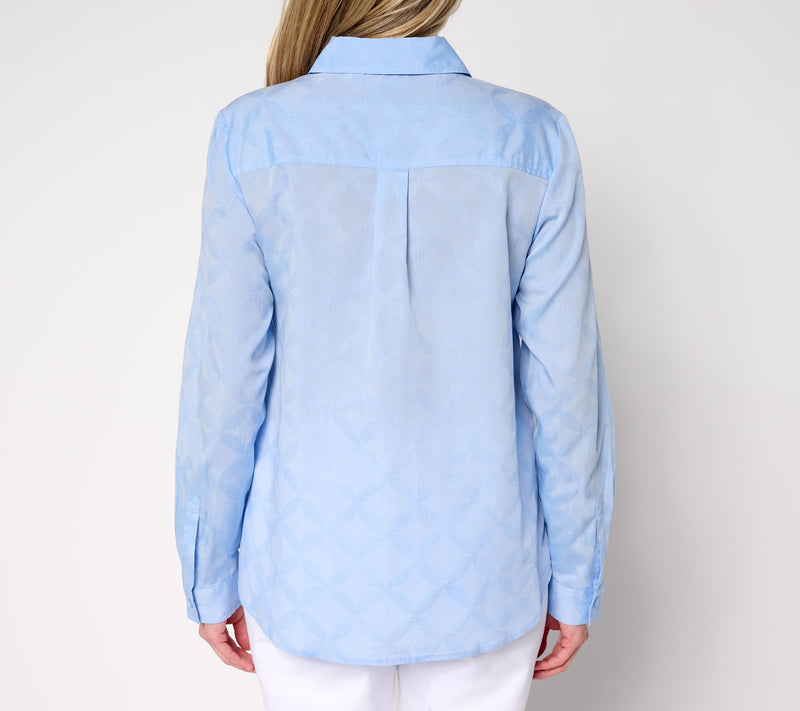 Joan Rivers Cotton Jacquard Geo Button Front Shirt — View 4