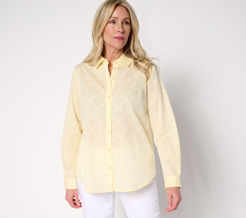 Joan Rivers Cotton Jacquard Geo Button Front Shirt — View 11