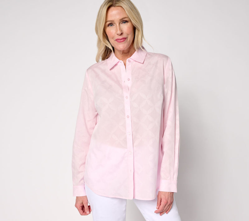 Joan Rivers Cotton Jacquard Geo Button Front Shirt — View 12