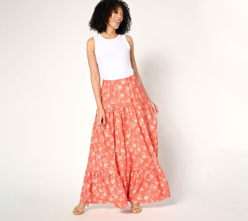 Peace Love World Boheme Petite Printed Tiered Maxi Skirt — View 5