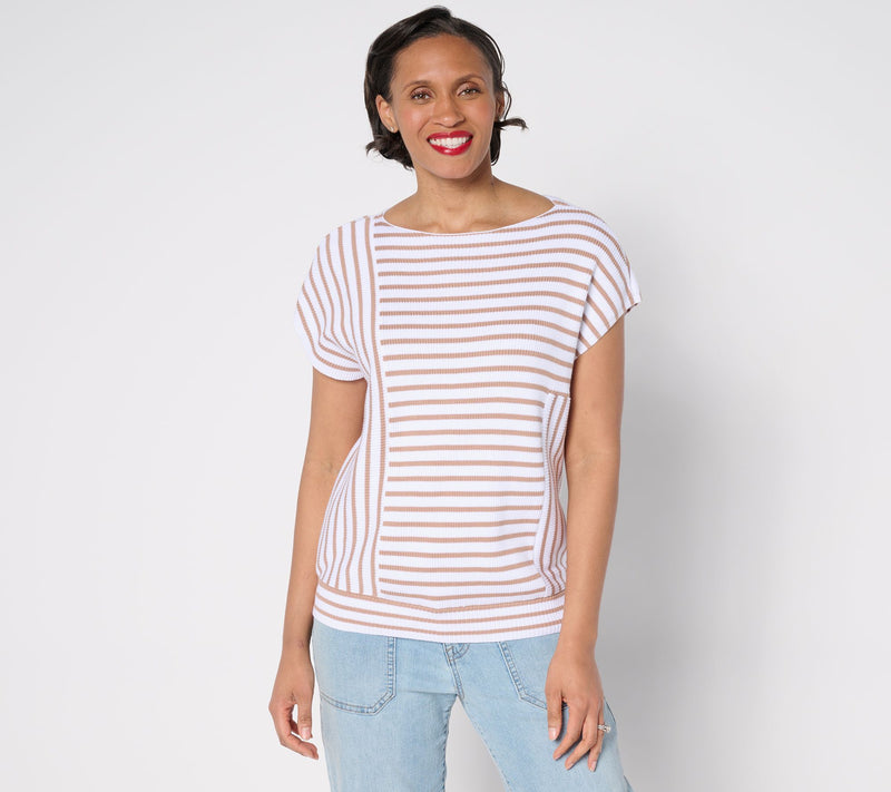 AnyBody Boat Neck Mixed Stripe Cotton Sweater — View 11