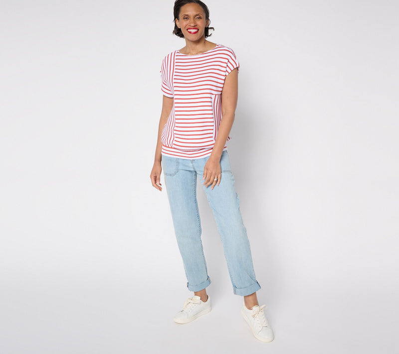 AnyBody Boat Neck Mixed Stripe Cotton Sweater — View 5