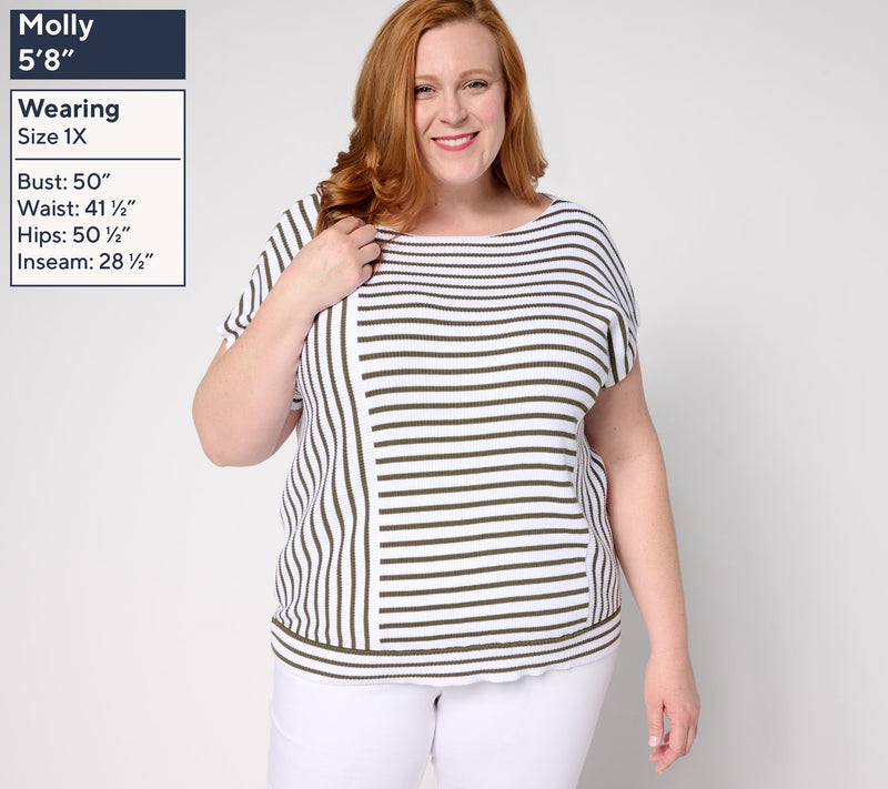 AnyBody Boat Neck Mixed Stripe Cotton Sweater — View 2