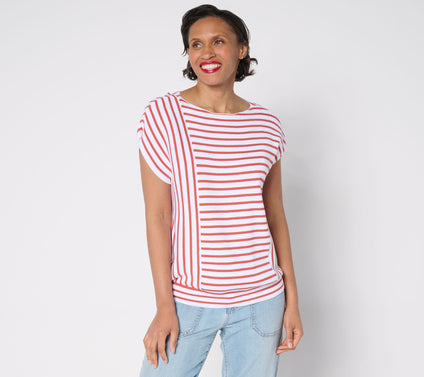 AnyBody Boat Neck Mixed Stripe Cotton Sweater
